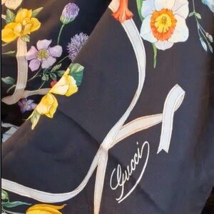 Gucci Black Scarf with Floral Accents